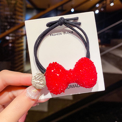 Full Flash Drill Head Funie Suport pentru coadă de cal Strass Accesorii de păr pentru femei Urs roșu Ins Cravată Benzi de cauciuc Inel de păr feminin