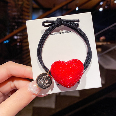 Full Flash Drill Head Funie Suport pentru coadă de cal Strass Accesorii de păr pentru femei Urs roșu Ins Cravată Benzi de cauciuc Inel de păr feminin