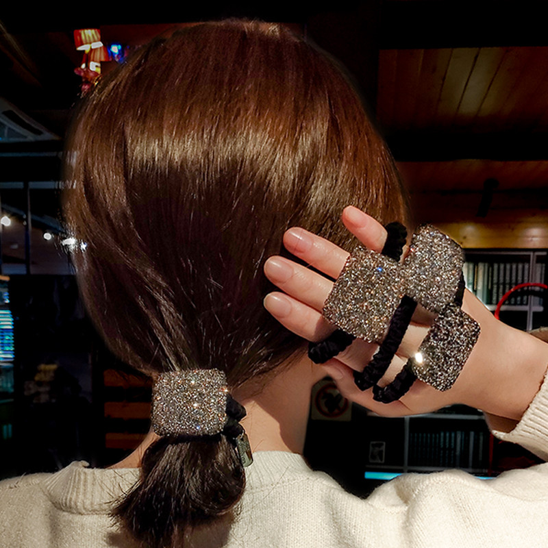 Full Flash Drill Head Funie Suport pentru coadă de cal Strass Accesorii de păr pentru femei Urs roșu Ins Cravată Benzi de cauciuc Inel de păr feminin