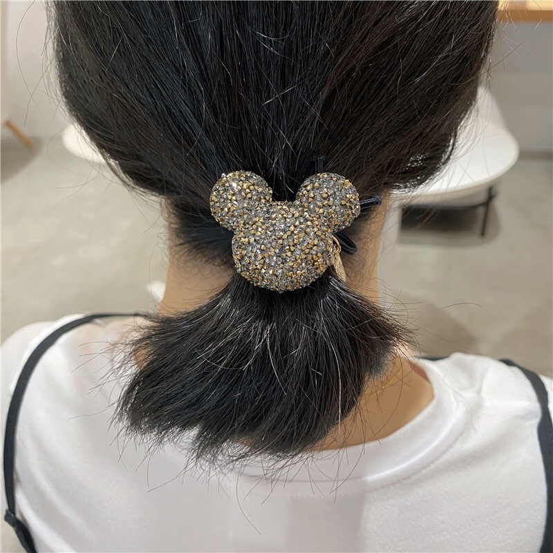 Full Flash Drill Head Funie Suport pentru coadă de cal Strass Accesorii de păr pentru femei Urs roșu Ins Cravată Benzi de cauciuc Inel de păr feminin