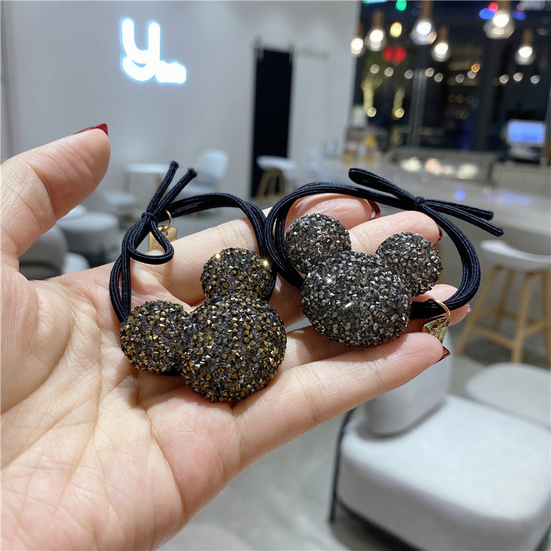 Full Flash Drill Head Funie Suport pentru coadă de cal Strass Accesorii de păr pentru femei Urs roșu Ins Cravată Benzi de cauciuc Inel de păr feminin