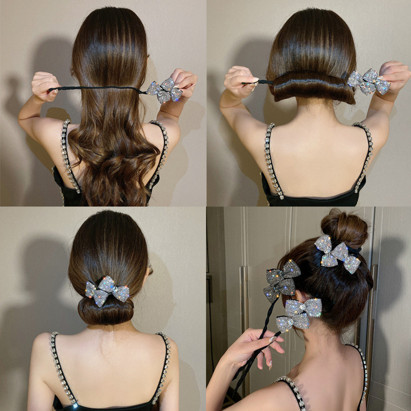 Bling Bling Strasuri Agrafe de păr Ace Suport pentru coadă de cal leneș Cap de coc Dish Bandă de păr Coiler Arcuri de păr Accesorii pentru cleme pentru femei