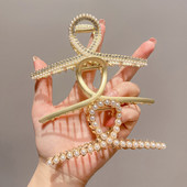 Agrafe mari pentru gheare de păr din metal auriu, pentru femei, cleme de perle, bijuterii, ace cu gheare cu strass, accesorii coreene pentru fete.