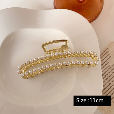 Agrafe mari pentru gheare de păr din metal auriu, pentru femei, cleme de perle, bijuterii, ace cu gheare cu strass, accesorii coreene pentru fete.
