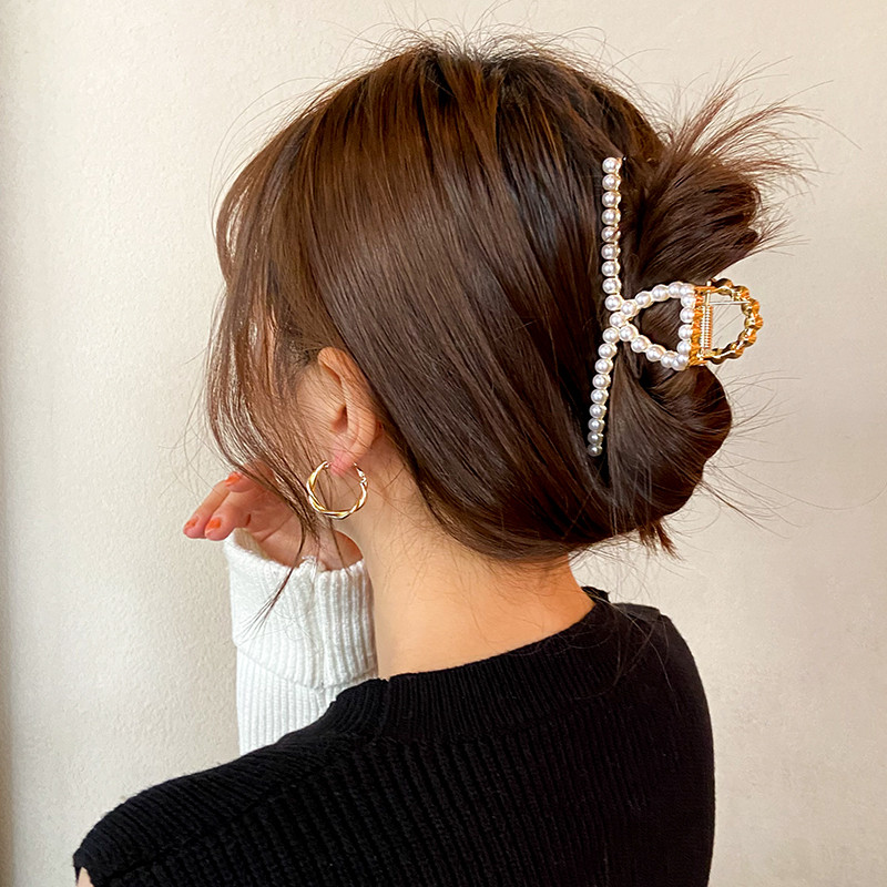 Agrafe mari pentru gheare de păr din metal auriu, pentru femei, cleme de perle, bijuterii, ace cu gheare cu strass, accesorii coreene pentru fete.