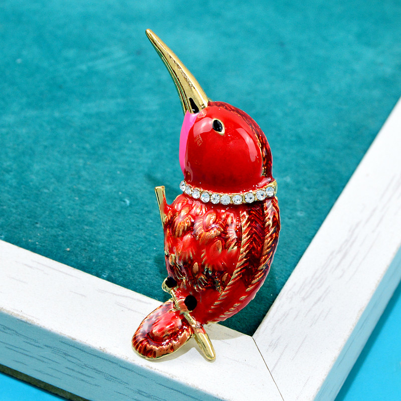 CINDY XIANG Broșe drăguțe de păsări emailate pentru femei, cu strasuri, modă, pentru animale, ochi roșii, haine de iarnă, accesorii pentru rochie, cadou bun