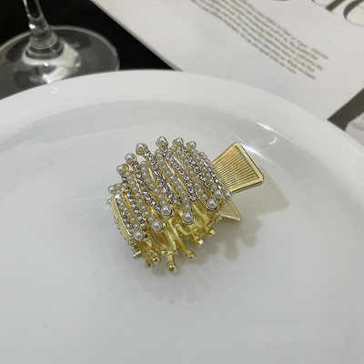 Agrafă de păr metal cu strasuri perle Agrafe de păr mici cu diamant Suport înalt pentru coadă de cal Gheare de păr Nuntă Accesorii pentru bijuterii pentru păr coreeană