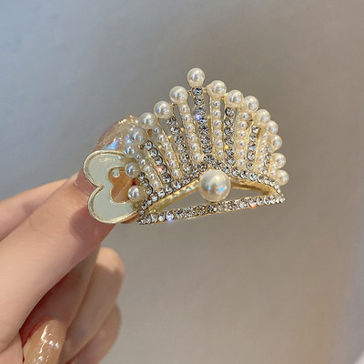 Agrafă de păr metal cu strasuri perle Agrafe de păr mici cu diamant Suport înalt pentru coadă de cal Gheare de păr Nuntă Accesorii pentru bijuterii pentru păr coreeană