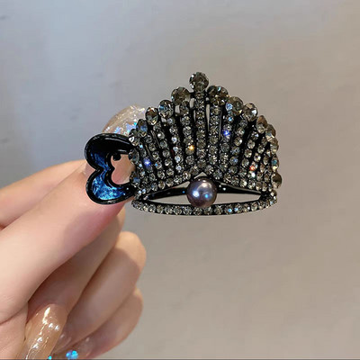 Agrafă de păr metal cu strasuri perle Agrafe de păr mici cu diamant Suport înalt pentru coadă de cal Gheare de păr Nuntă Accesorii pentru bijuterii pentru păr coreeană