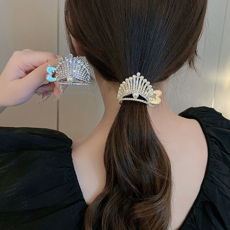 Agrafă de păr metal cu strasuri perle Agrafe de păr mici cu diamant Suport înalt pentru coadă de cal Gheare de păr Nuntă Accesorii pentru bijuterii pentru păr coreeană