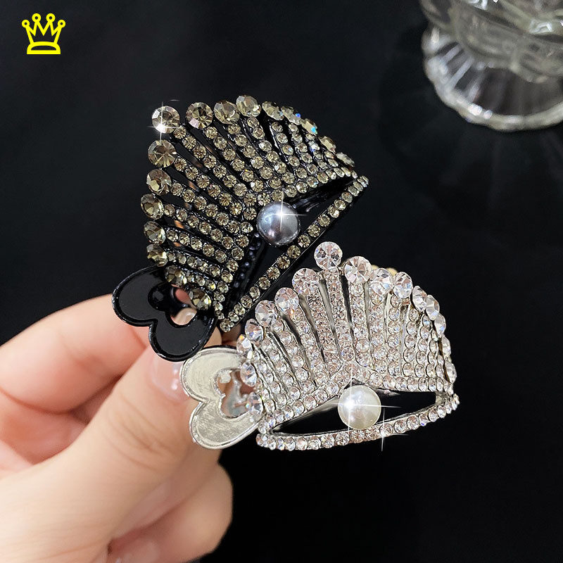 Agrafă de păr metal cu strasuri perle Agrafe de păr mici cu diamant Suport înalt pentru coadă de cal Gheare de păr Nuntă Accesorii pentru bijuterii pentru păr coreeană