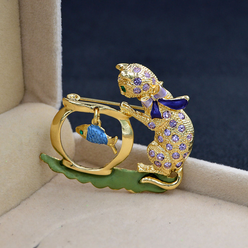 CINDY XIANG Broșă drăguță de pisică cu strasuri pentru copii, ace animale, bijuterii pește, accesorii de iarnă, 2 culori disponibile, ornament pentru pisici