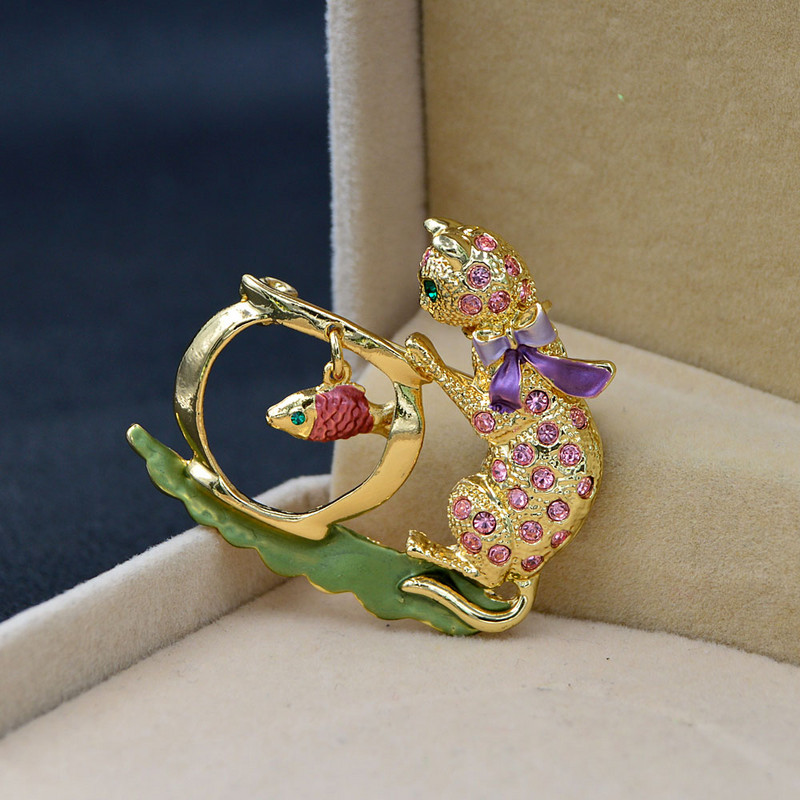 CINDY XIANG Broșă drăguță de pisică cu strasuri pentru copii, ace animale, bijuterii pește, accesorii de iarnă, 2 culori disponibile, ornament pentru pisici