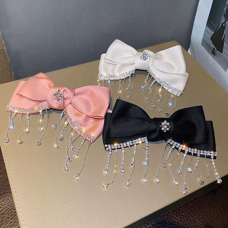 Bling Bling strass ciucuri agrafă de păr cu fundă de satin agrafe de nuntă coreeană agrafe de păr accesorii pentru cleme de păr pentru femei