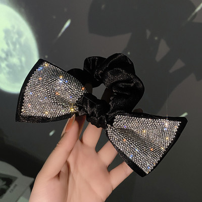 Scrunchies de păr cu fundă din mătase satinată frânghie coreeană benzi elastice de cauciuc Suport pentru coadă de cal cu strasuri accesorii pentru păr pentru femei