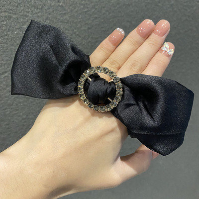 Scrunchies de păr cu fundă din mătase satinată frânghie coreeană benzi elastice de cauciuc Suport pentru coadă de cal cu strasuri accesorii pentru păr pentru femei
