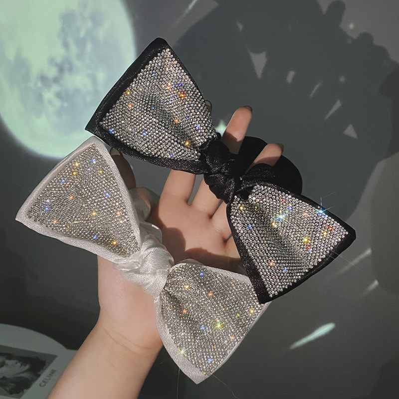 Scrunchies de păr cu fundă din mătase satinată frânghie coreeană benzi elastice de cauciuc Suport pentru coadă de cal cu strasuri accesorii pentru păr pentru femei
