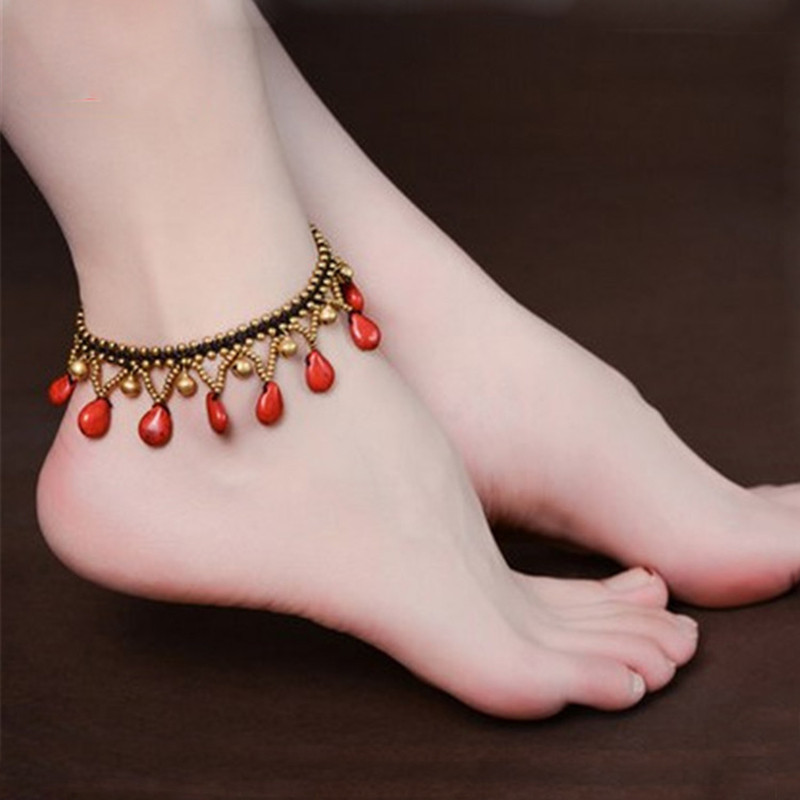 Boem etnic retro lucrat manual cu mărgele picături de clopote ciucuri gleznă brățări moda sexy plajă podium bijuterii picioare pentru femei