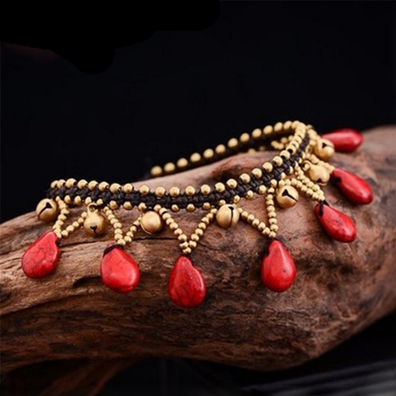 Boem etnic retro lucrat manual cu mărgele picături de clopote ciucuri gleznă brățări moda sexy plajă podium bijuterii picioare pentru femei