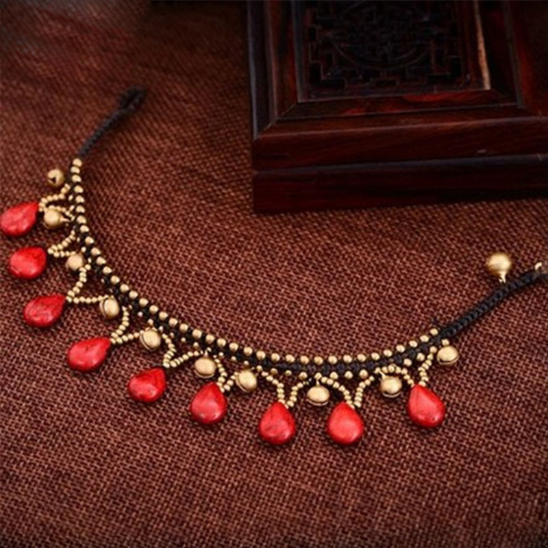 Boem etnic retro lucrat manual cu mărgele picături de clopote ciucuri gleznă brățări moda sexy plajă podium bijuterii picioare pentru femei