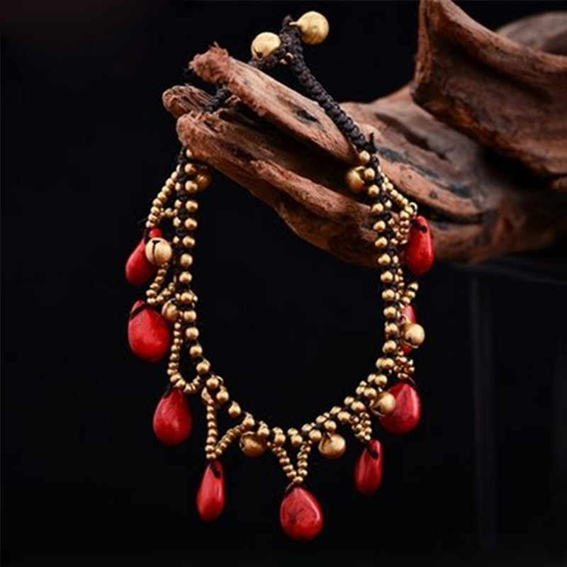 Boem etnic retro lucrat manual cu mărgele picături de clopote ciucuri gleznă brățări moda sexy plajă podium bijuterii picioare pentru femei