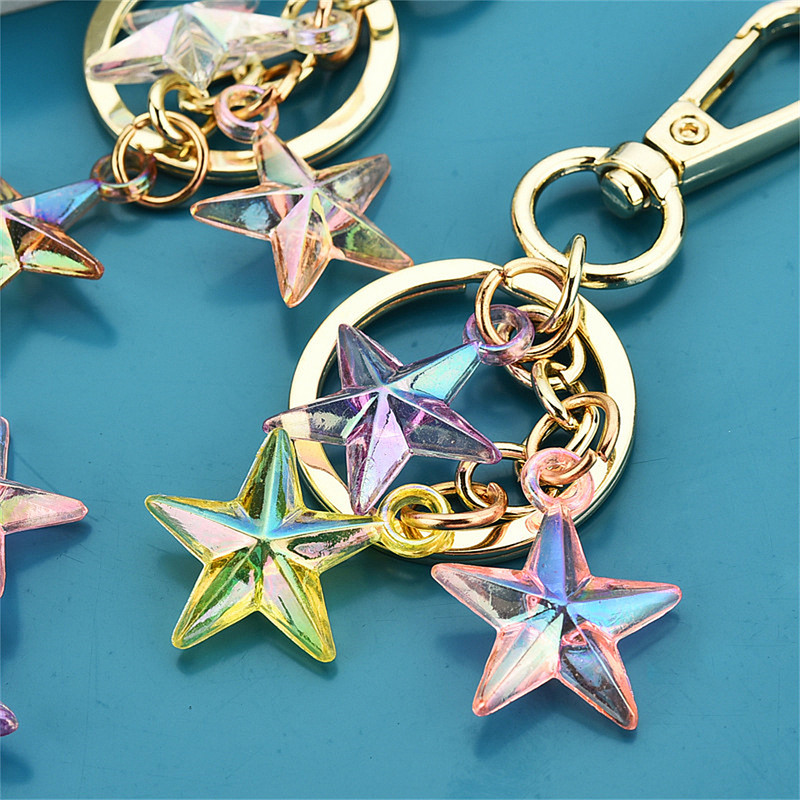 Breloc rafinat cu stea cu cinci colțuri, colorat, la modă, acrilic pentagramă, breloc pentru geanți, accesorii pentru femei, suport pentru chei de mașină