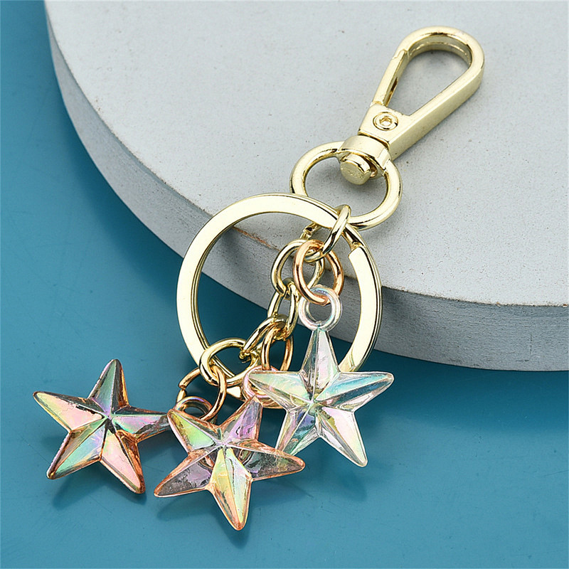 Breloc rafinat cu stea cu cinci colțuri, colorat, la modă, acrilic pentagramă, breloc pentru geanți, accesorii pentru femei, suport pentru chei de mașină