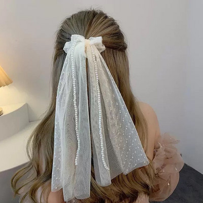 Panglică lungă din șifon, perle, pentru coletele de păr, pentru femei, legături, frânghie, cu punct de undă, benzi de cauciuc, suport pentru coadă de cal, accesorii pentru păr de nuntă pentru fete