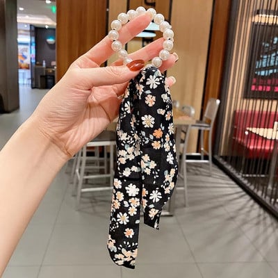 Chiffon Pearl masni hajcsiszolók női koreai virágos hajkötők kötél gumiszalagok lófarok tartó lányoknak esküvői haj kiegészítők