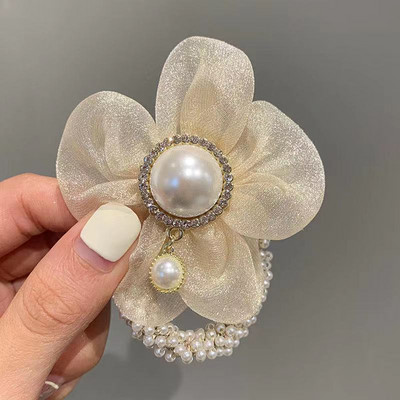 Legături de păr cu perle noi, de modă coreeană, cu strasuri, benzi de cauciuc, suport pentru coadă de cal, accesorii de păr pentru fete de vară pentru femei