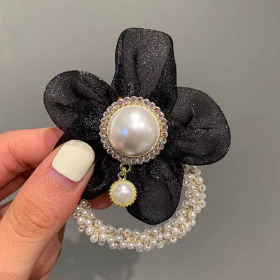 Legături de păr cu perle noi, de modă coreeană, cu strasuri, benzi de cauciuc, suport pentru coadă de cal, accesorii de păr pentru fete de vară pentru femei