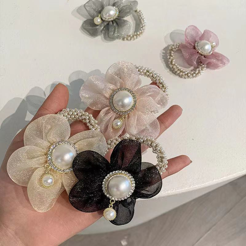 Legături de păr cu perle noi, de modă coreeană, cu strasuri, benzi de cauciuc, suport pentru coadă de cal, accesorii de păr pentru fete de vară pentru femei