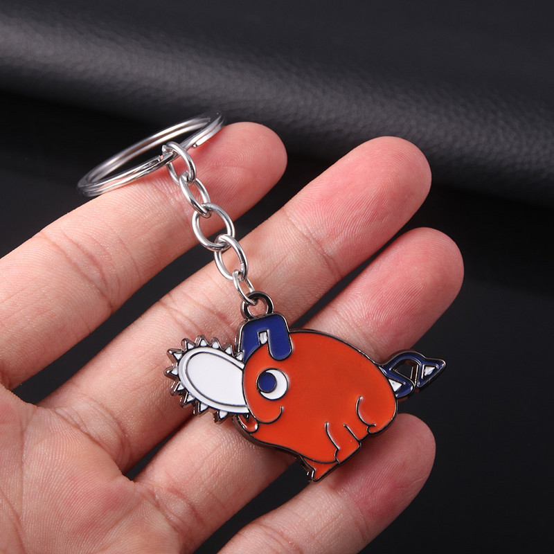 Breloc de metal pentru bărbați cu drujbă Anime Chainsaw Man, lanț de chei pentru femei, bărbați, bijuterii