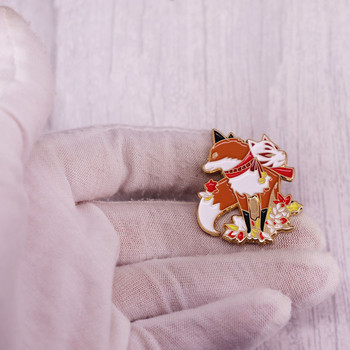 Japan Shrine Kitsune Fox Brooch Pins Емайлирани метални значки Игли за ревери Брошки Якета Дънки Модни бижута Аксесоари