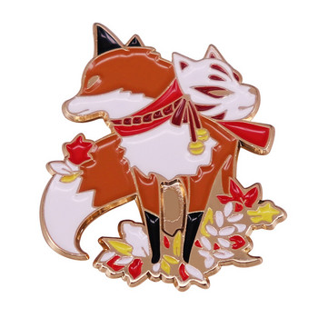 Japan Shrine Kitsune Fox Brooch Pins Емайлирани метални значки Игли за ревери Брошки Якета Дънки Модни бижута Аксесоари