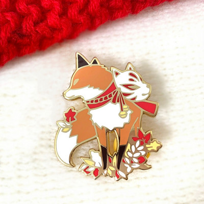 Japán szentély Kitsune Róka melltűk Zománc Fém Kitűzők Féktű Bross Kabátok Farmer Divat Ékszer Kiegészítők