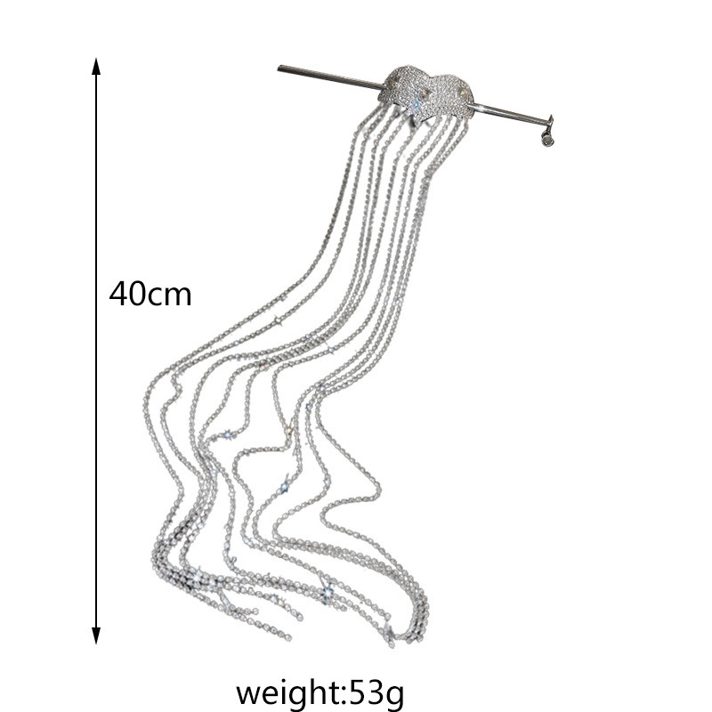 Lanț pentru cap cu strasuri strălucitoare Agrafă de păr Stick Cochie de cap de lux Gheare de păr cu ciucuri lungi Ornamente de nuntă Accesorii pentru păr