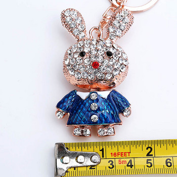 2022 Fashion Crystal Rhinestone Lovely Enamel κουνέλι Μπρελόκ Ανδρικά μπρελόκ αυτοκινήτου Δαχτυλίδια Γυναικεία τσάντα για κορίτσι Κρεμαστό μπρελόκ δαχτυλίδι