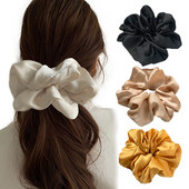 Scrunchie de păr din mătase, de 7 inch, benzi de culoare solidă, accesorii pentru cap pentru femei, cravate de coadă de cal din mătase, accesorii de păr coreeane pentru femei