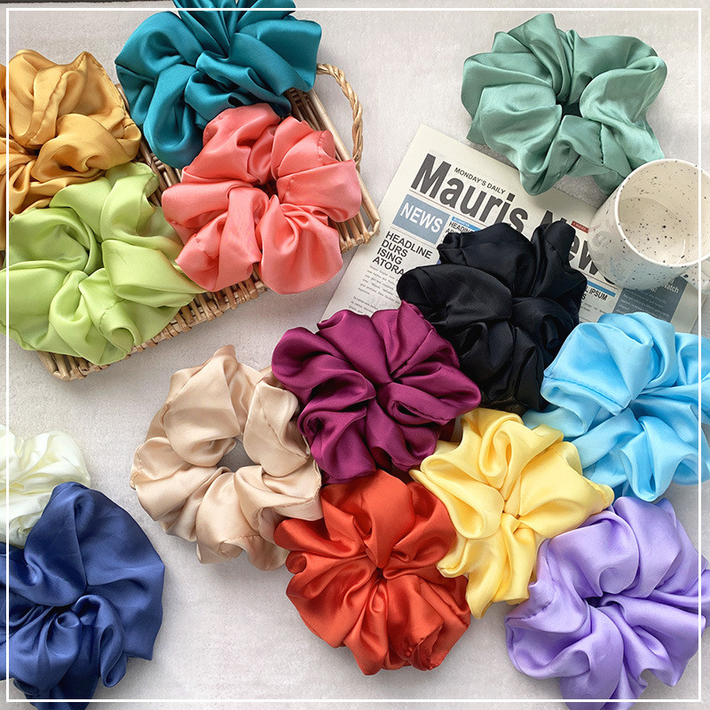 Scrunchie de păr din mătase, de 7 inch, benzi de culoare solidă, accesorii pentru cap pentru femei, cravate de coadă de cal din mătase, accesorii de păr coreeane pentru femei