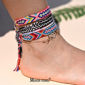 Brățară de gleznă din împletitură boemă realizată manual pentru femei, inimă de cristal pentru picior, lanț de gleznă, curea, prietenie, bijuterii de plajă