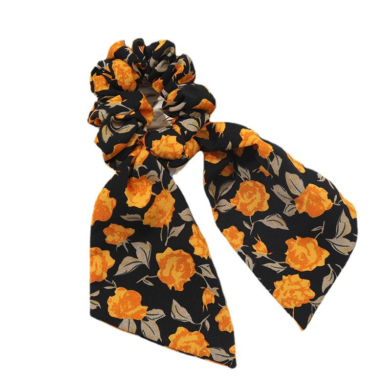 Moda șifon din mătase, cu fundă florală, scrunchies pentru păr femei, frânghie, benzi de cauciuc, suport pentru coadă de cal, accesorii pentru păr pentru fete