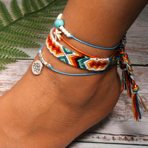 MOON GIRL Set de glezne Bobo Lotus din țesătură manuală, 4 bucăți, stele de mare, 4 piese, boeme șic, gleznă, cadou pentru femei