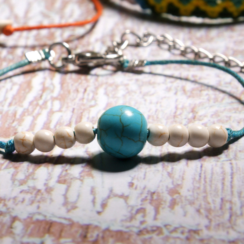 MOON GIRL Set de glezne Bobo Lotus din țesătură manuală, 4 bucăți, stele de mare, 4 piese, boeme șic, gleznă, cadou pentru femei