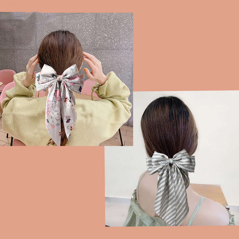 Agrafe mari de păr de 8 inch Agrafe mari cu fundă de mătase Agrafe de păr lungi cu panglică de saitin Agrafe de păr coreene Accesorii pentru femei, fete