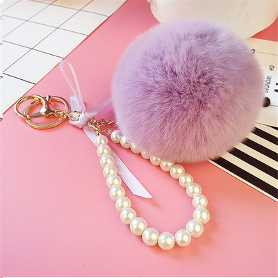 Autós Női kézitáska Kulcstartó Divat Gyöngy lánc Kristály Palack Íj Pompon Kulcstartó Bolyhos Puff Ball Kulcstartó Ékszer