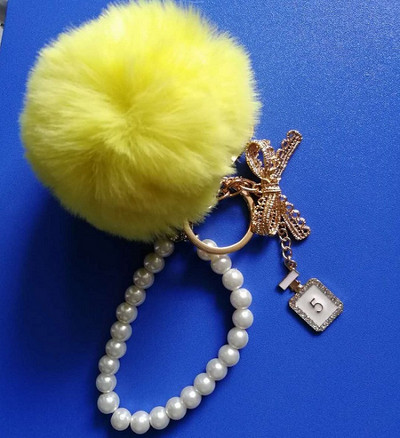Autós Női kézitáska Kulcstartó Divat Gyöngy lánc Kristály Palack Íj Pompon Kulcstartó Bolyhos Puff Ball Kulcstartó Ékszer