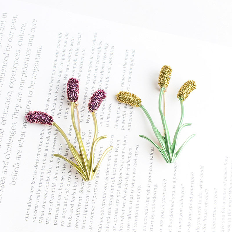 Broșe Pomlee Coada De Vulpe Iarbă Pentru Femei Broșe Animal Mov și Galben Floare Moda Bijouterie Broche Femme Bijoux De Luxe