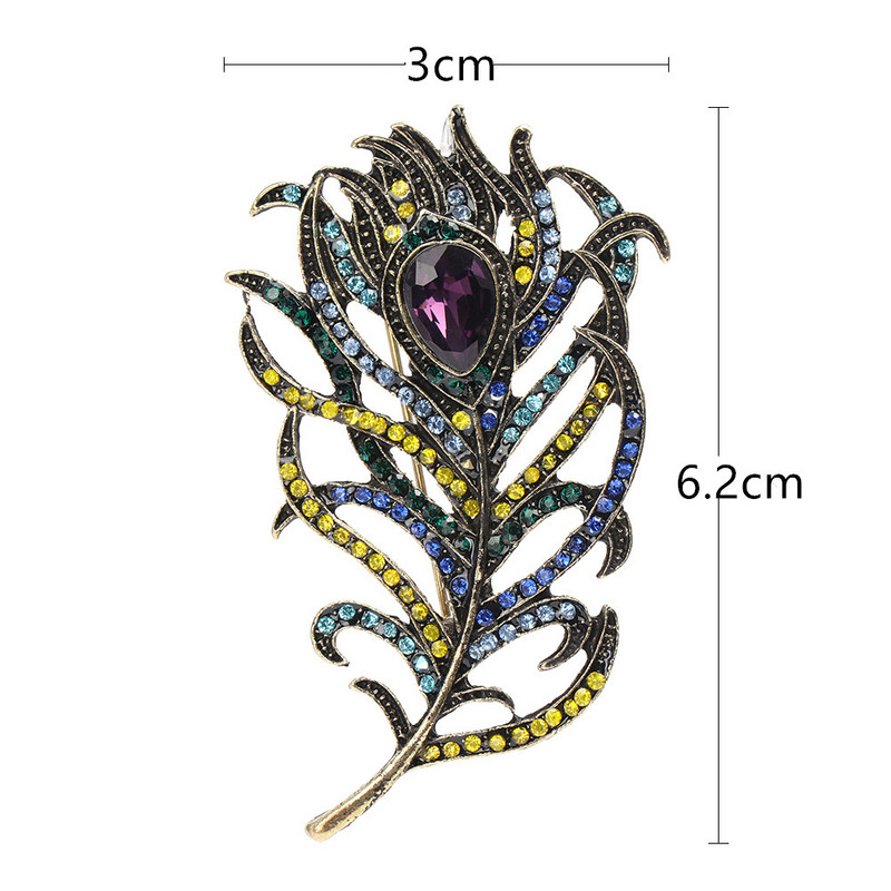 Broșă cu pene de păun de cristal albastru profund Boho smalț Animal păsări ace Broșe vintage Accesorii de modă pentru nuntă pentru haine