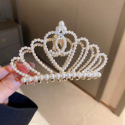 Clip cu gheare de păr coroană mare de aur pentru femei Agrafe de păr cu strasuri de perle pentru fete Agrafe de păr la modă coreeană Accesorii